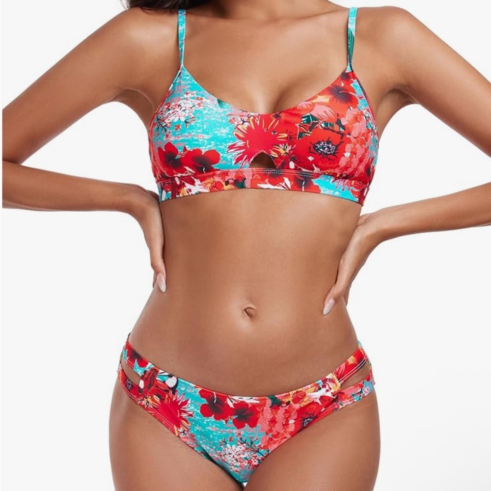 Colloyes Floral Bikini Set - Red and Blue